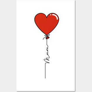 Mum - Mothers Day Heart Balloon in Red - Commonwealth Spelling of Mum Posters and Art